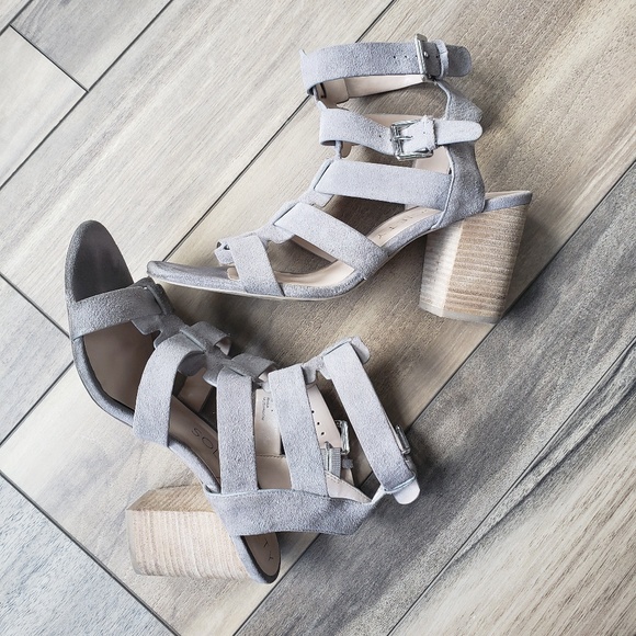 Gladiator Style Strappy Sandal Block Heels (Grey) - Picture 6 of 6